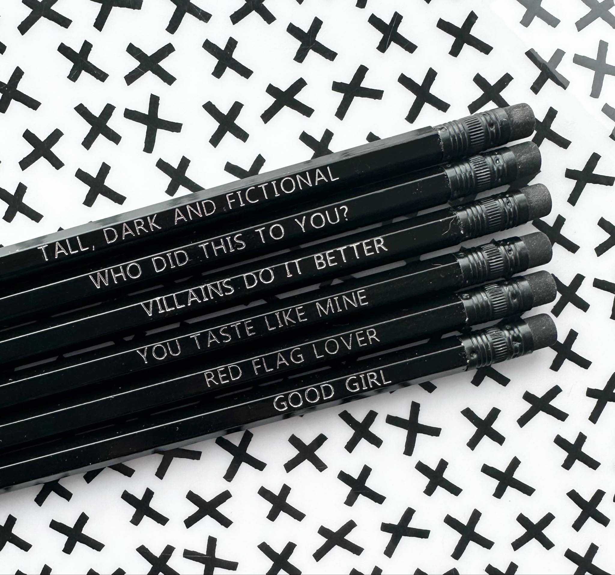 Dark Romance Hand Stamped Pencil Set